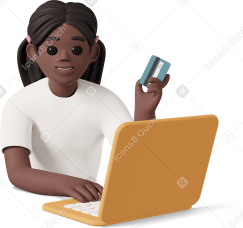 3D black girl online shopping and holding credit card Illustration in PNG, SVG