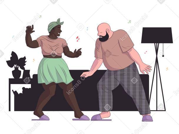 Woman and man dancing together at home PNG, SVG