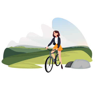 Fille faisant du vélo à travers les collines PNG, SVG