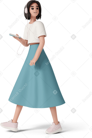 3D young woman in headphones Illustration in PNG, SVG