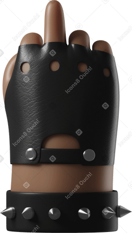 3D Rocker's dark brown skin hand in leather glove showing a middle finger Illustration in PNG, SVG