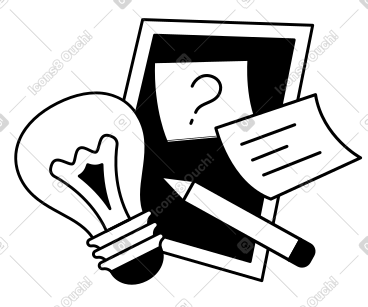 Brainstorming session with pencil, notes and tablet PNG, SVG