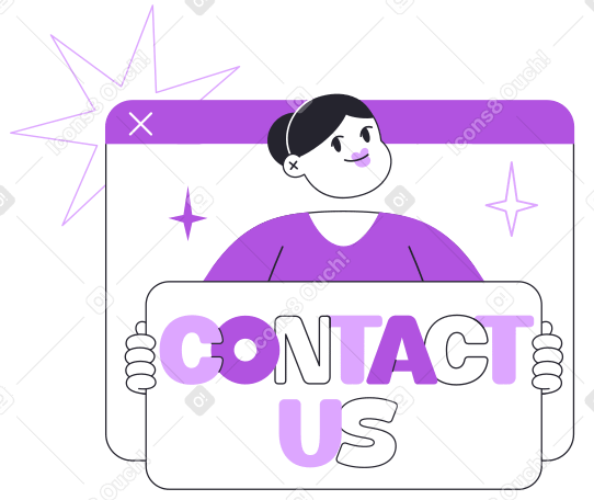 Lettering Contact Us with girl in browser text PNG, SVG