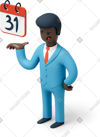 3D 指向日历的黑人商人 PNG, SVG