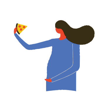 Femme mangeant une part de pizza PNG, SVG