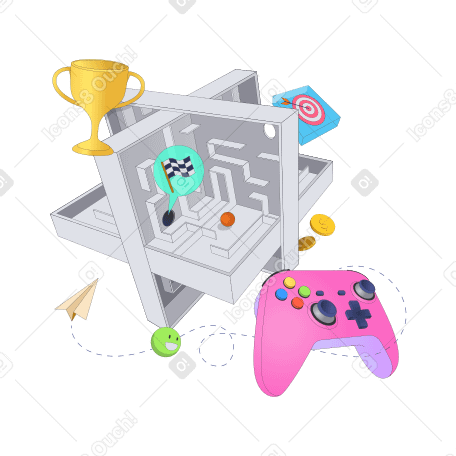 Gamification avec manette de jeu et labyrinthe PNG, SVG