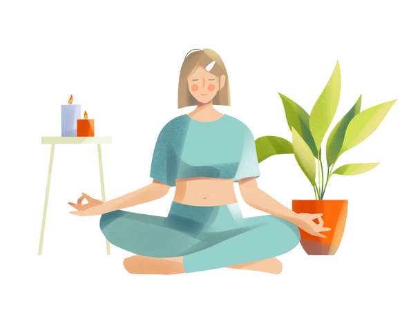 Young woman meditating at home PNG, SVG