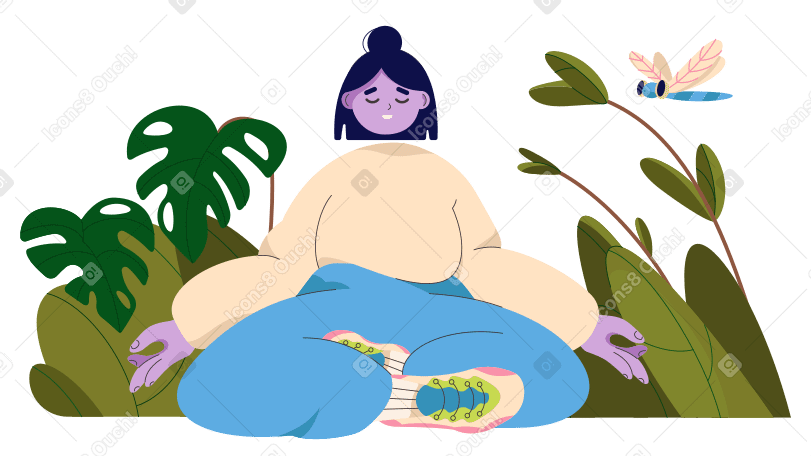 Girl meditating in lotus position in nature PNG, SVG