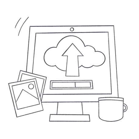 Upload files to cloud storage on computer Illustration in PNG, SVG