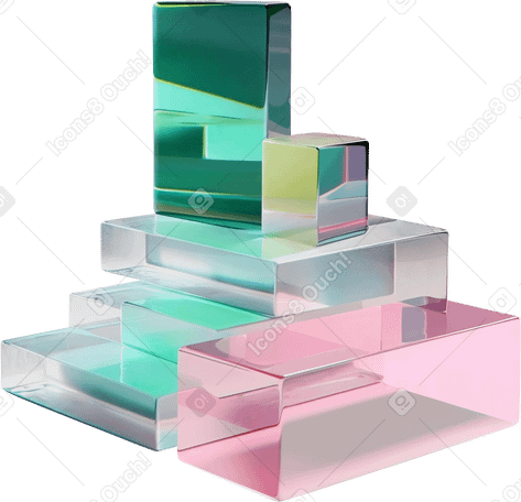 3D 建筑，与抽象玻璃立方体的组合 PNG, SVG