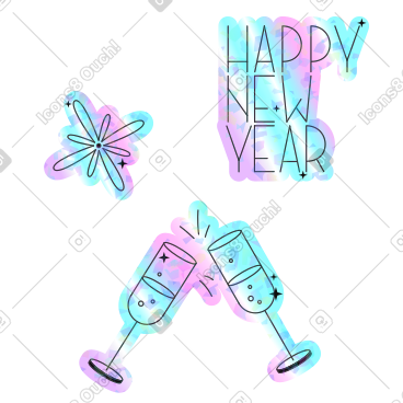 Snowflake and champagne glasses PNG, SVG