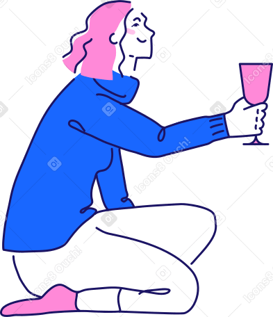 sitting girl in a sweater with a glass of champagne Illustration in PNG, SVG