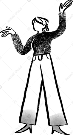black and white short haired woman standing with herhands up Illustration in PNG, SVG
