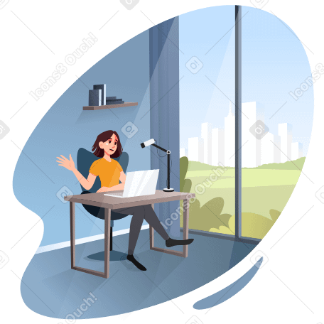 Ilustração animada de Blogger feminina transmitindo de seu apartamento em GIF, Lottie (JSON), AE