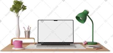 Front view of laptop mockup on office desk PNG, SVG