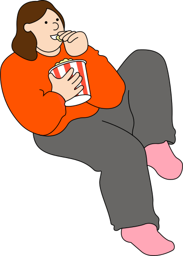 Young woman sitting and eating popcorn PNG, SVG
