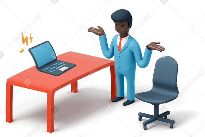 3D Businessman having a problem with his laptop PNG, SVG