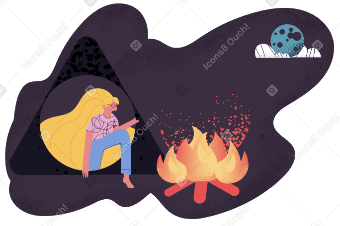 Full moon campfire Illustration in PNG, SVG
