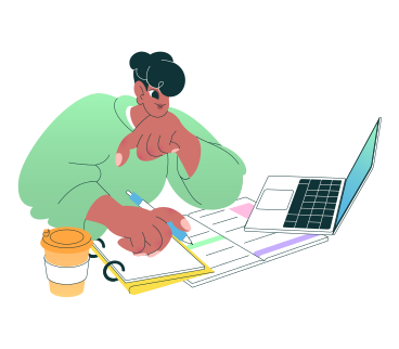 Student studying and taking notes animated illustration in GIF, Lottie (JSON), AE
