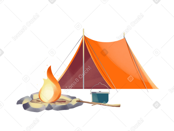 Camping with tent and campfire Illustration in PNG, SVG