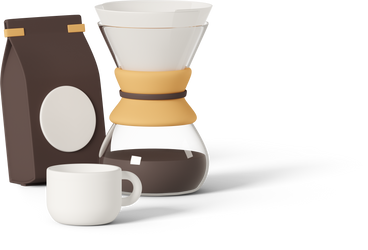 chemex with coffee bag and cup PNG, SVG