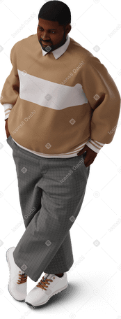 3D isometric view of young man posing with crossed legs and hands in pockets PNG, SVG