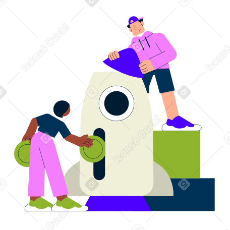 Woman and man creating a startup PNG, SVG