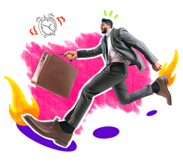 Collage de un hombre de negocios con traje corriendo para cumplir una fecha límite PNG, SVG