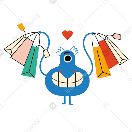 Blue monster loving his purchases PNG, SVG