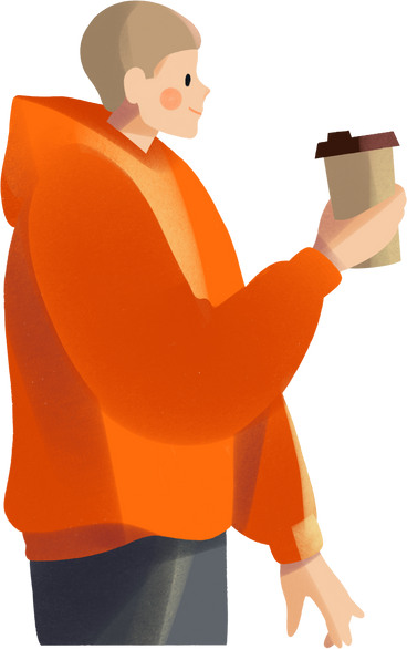 young man with a cup of coffee in his hand PNG, SVG
