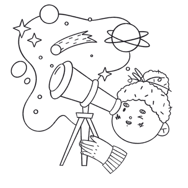 Scientist studying the galaxy through a telescope PNG, SVG