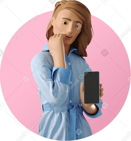 3D non-binary person showing phone PNG, SVG