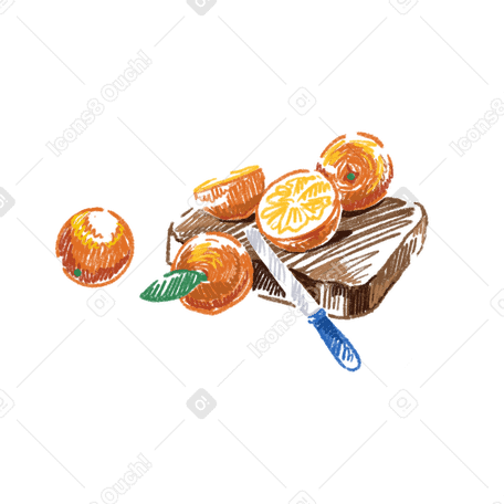 Orangen und messer auf einem schneidebrett PNG, SVG