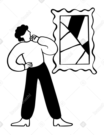 pensive man admiring a painting in an art gallery PNG, SVG