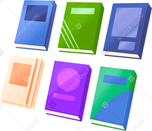 six different books in two rows PNG, SVG