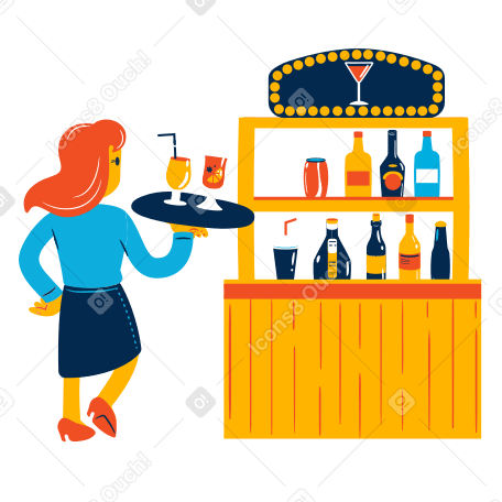 Waitress with alcoholic drinks on tray PNG, SVG