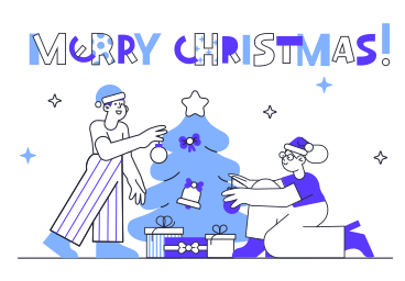 Счастливого рождества с парой, украшающей елку в PNG, SVG