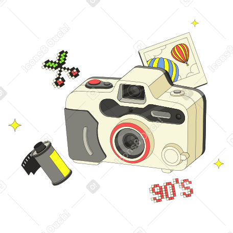 Ретро-камера, фото и рулонная пленка в PNG, SVG