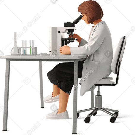 3D woman scientist with microscope PNG, SVG