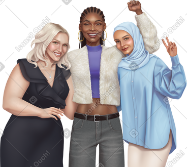 Three women smiling and hugging PNG, SVG