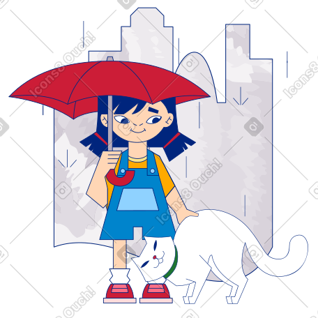 躲雨的女孩和猫 PNG, SVG