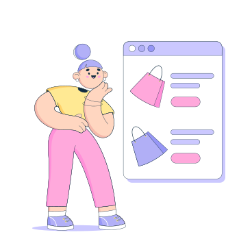 Woman deciding what to buy in online shop PNG, SVG