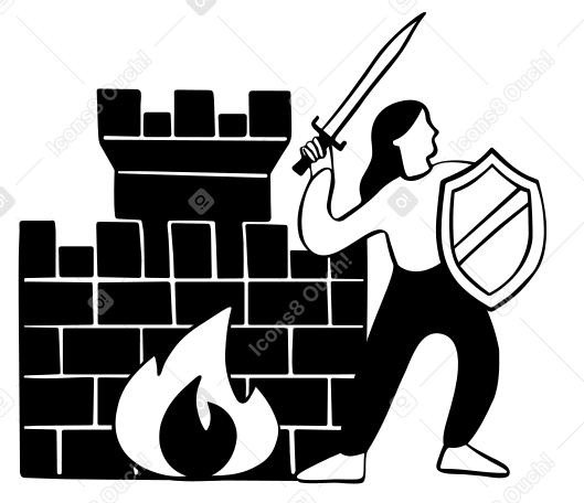 Schwertkämpferin und firewall als computerschutz PNG, SVG