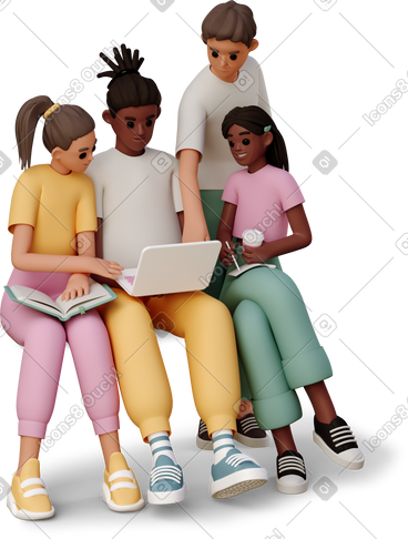 Young people looking at laptop PNG, SVG