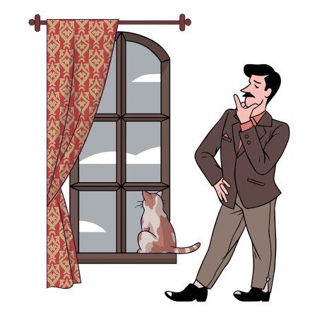 Guy and his cat looking through the window Illustration in PNG, SVG