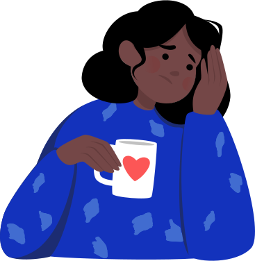 tired girl with a mug in her hands PNG, SVG