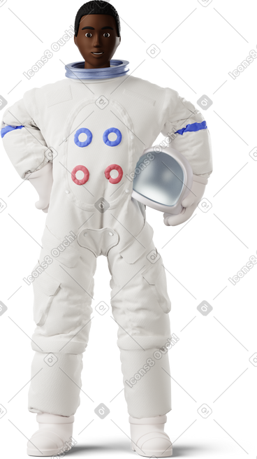 Female astronaut standing with helment in hand PNG, SVG