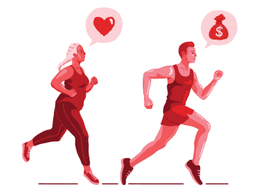 man running for money and woman running for love PNG, SVG