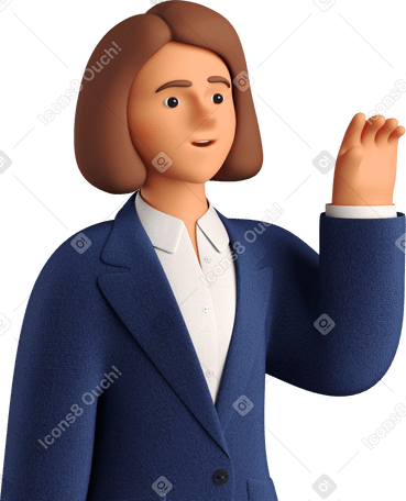 3D businesswoman in blue suit waving goodbye Illustration in PNG, SVG