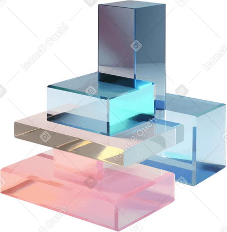 3D 建筑，与抽象玻璃立方体的组合 PNG, SVG